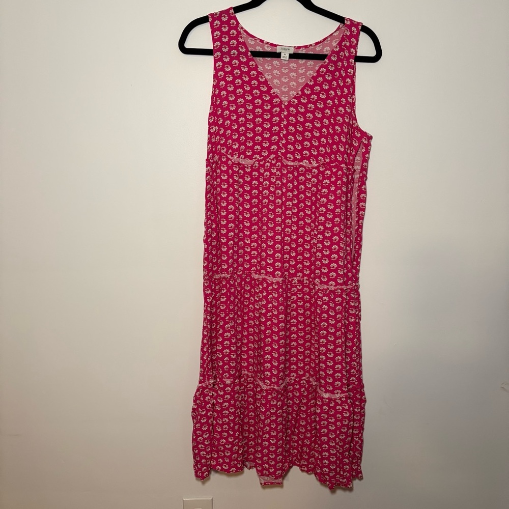 J. Crew Pink Floral Tiered Midi Sleeveless Dress whimsical Airy goodhoodcore 8